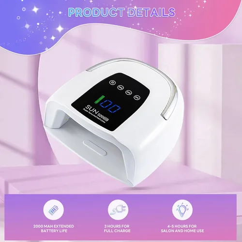 Miniatura 3 de Lámpara de uñas inalámbrica de 200 W, luz UV recargable para uñas de gel, secadora de uñas LED con 3 modos de temporizador, perfecta