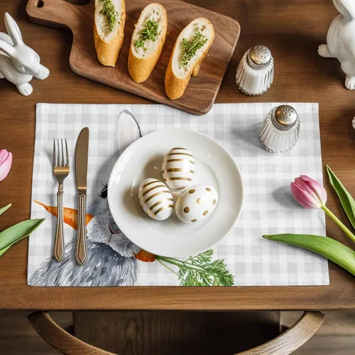 Miniatura 5 de Easter Placemats Funny Rabbit Carrots Place Mats for Dining Room Dinner Table Leaves Retro Washable Table Mats Spring Easter Day Kitchen Decorations