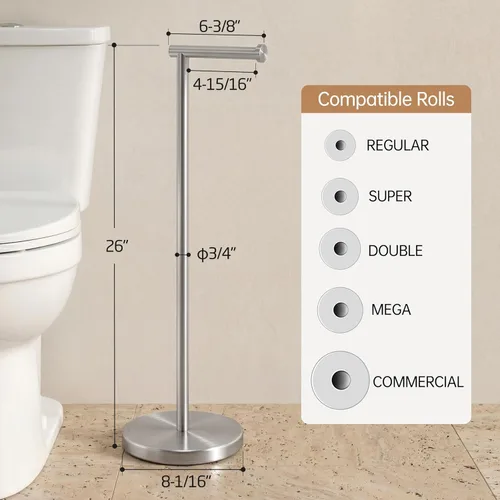 Miniatura 5 de KES Soporte de papel higiénico de 26 pulgadas de alto (versión más grande), soporte de rollo de papel higiénico independiente con base pesada