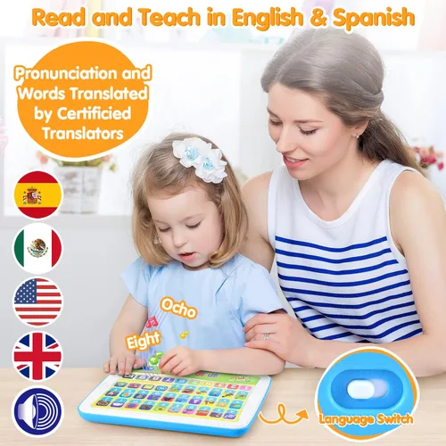 Miniatura 2 de PLAY Juguetes bilingües de aprendizaje de español e inglés para niños pequeños de 1 a 3 años, tableta de aprendizaje interactiva para niños