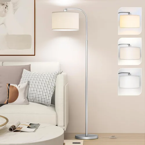 Lámparas de pie de arco para sala de estar con 3 temperaturas de color, lámpara de pie moderna luz de lectura con bombilla de 9 W incluida, lámpara
