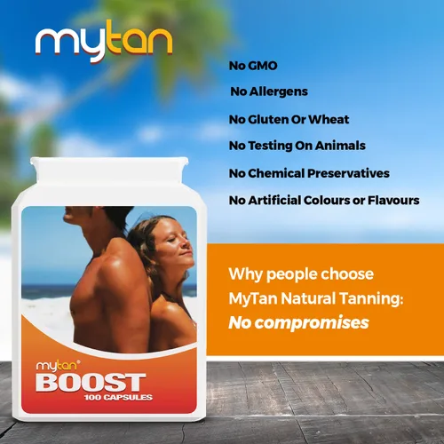 Miniatura 4 de Boost Tan Pills 100 cápsulas Acelerador de bronceado solar Suplemento de bronceado natural Tirosina, multivitamínico de cobre Suministro