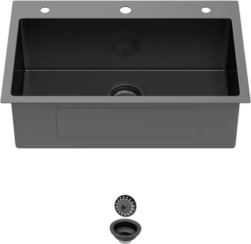 Miniatura 21 de Fregadero de cocina de 13 pulgadas color negro plomizo de 13 x 15 pulgadas, fregadero de cocina de acero inoxidable calibre 18, fregadero hecho a