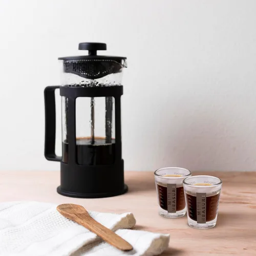 Miniatura 3 de Kolder Medida Mini de Vidrio Pesado, 20 Mediciones Incrementales Vaso de Chupito Medidor Multiusos para Líquido y Seco, Negro, Juego de 2