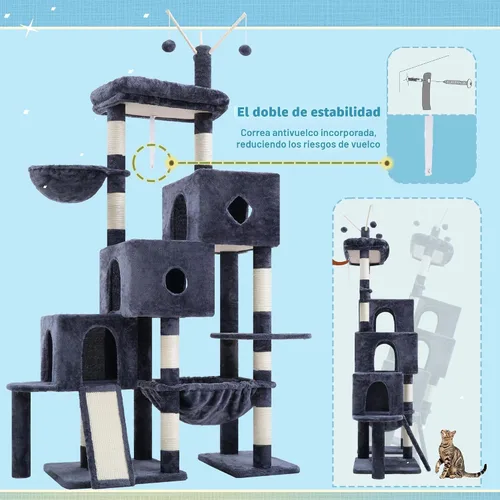 Miniatura 7 de Hey-brother Torre de árbol para gatos, postes rascadores con 3 condominios, canasta grande, cama acogedora, tabla de sisal, camino de escalada paso