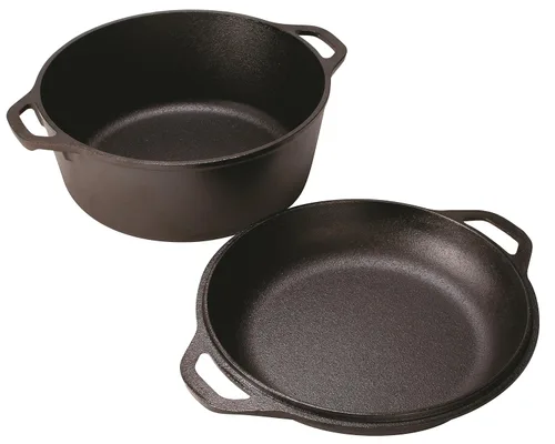 Miniatura 4 de Lodge Olla de hierro fundido doble horno holandés de hierro fundido, 5 cuartos de galón y soporte de mango de silicona ASAHH41, rojo