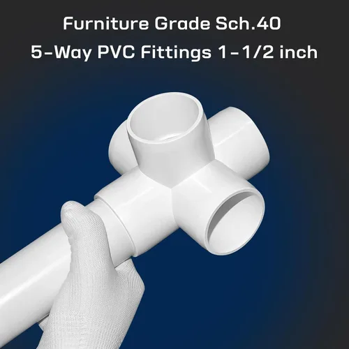 Miniatura 5 de Codo de PVC de 5 vías de 1-1/2" (paquete de 4), resistente a los rayos UV, se adapta a tubos de PVC Sch 40 de 1-1/2