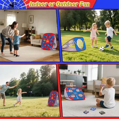 Miniatura 6 de Juego de lanzamiento de sacos de araña para niños: tablero de Cornhole 4 en 1, juguetes para interiores y exteriores, para niños y niñas de 3, 4, 5