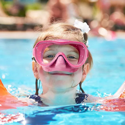 Miniatura 9 de Gafas de natación para niños con cubierta para la nariz, máscara de natación antifugas con correa de tela elástica, gafas de natación con protección