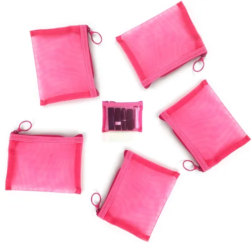 Miniatura 19 de patu Bolsas de malla con cremallera, estuche largo, 5 piezas, organizador de accesorios cosméticos de maquillaje de belleza, juego de artículos