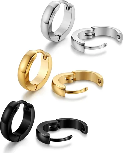 Jstyle Aretes de aro pequeños hipoalergénicos para hombres y mujeres, de acero inoxidable quirúrgico 316L, oro/plata/negro, aretes de aro para