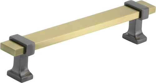 Miniatura 23 de Amerock Mango de gabinete Cromo negro/Oro cepillado 3-3/4 pulgadas (96 mm) de centro a centro Overton paquete de 1 unidad Jaladera