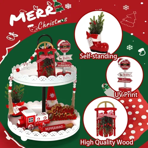 Miniatura 2 de Decoraciones Navideñas Juego de 8 Piezas de Decoración para Bandejas Escalonadas, Bonita Decoración Navideña de Mesa para Hogar Estante Repisa