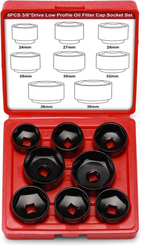 Miniatura 8 de Mayouko Juego de llaves de filtro de aceite de perfil bajo, 7 piezas, 3/8 pulgadas, kit de herramientas de extracción e instalación, 0.945 in, 0.984