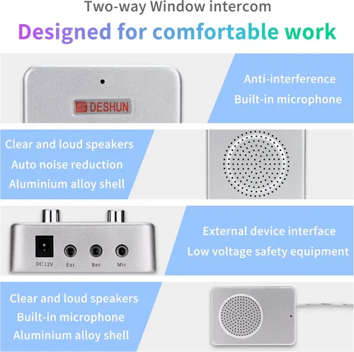 Miniatura 3 de DESHUN Sistema de intercomunicación de ventana de doble manera, altavoces de ventana, un walkie-talkie que se puede conectar al vidrio, micrófono