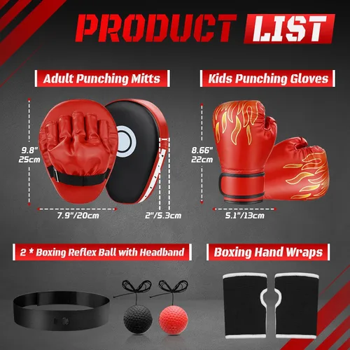 Miniatura 2 de Juego de guantes de boxeo 4 en 1 y guantes de boxeo para niños y niñas, guantes de boxeo para niños y niñas, almohadillas de enfoque con envolturas