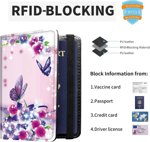 Miniatura 3 de Combo de portatarjetas de pasaporte y vacunación con bloqueo RFID-X-1, Mariposa Mujer, Minimalista