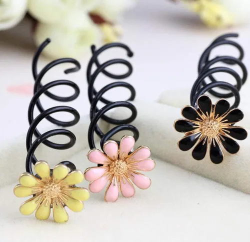 Miniatura 2 de Vpang 5 horquillas de pelo en espiral de margarita, espiral, bobinas para el cabello, pinzas para el cabello para boda, nupcial, flor de metal