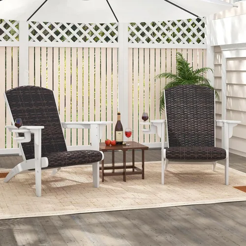 Miniatura 4 de Tangkula Silla Adirondack de mimbre para patio, silla de descanso de polietileno de alta densidad con asiento y respaldo acolchados de ratán