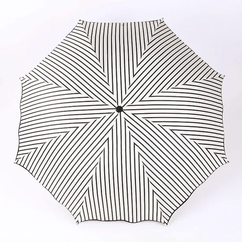 Miniatura 2 de URAWESO Sombrilla a rayas con protección UV para viajes, playa, compacto, plegable, para caminar (blanco)