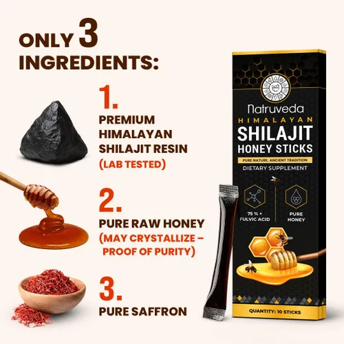 Miniatura 4 de Natruveda, Himalayan Shilajit - Palitos de miel para hombres y mujeres, 75% más de ácido fúlvico y oligominerales, miel cruda, azafrán y resina