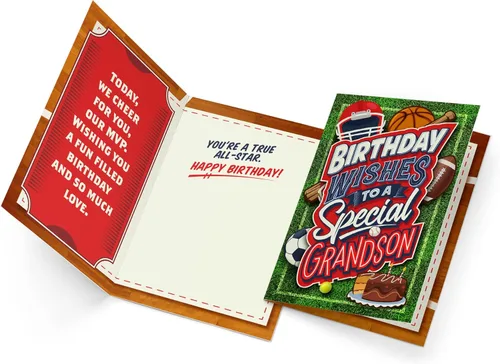 Miniatura 3 de Prime Greetings Tarjeta de cumpleaños para nieto, hecha en Estados Unidos, ecológica, cartulina gruesa con sobre premium de 5 x 7.75 pulgadas