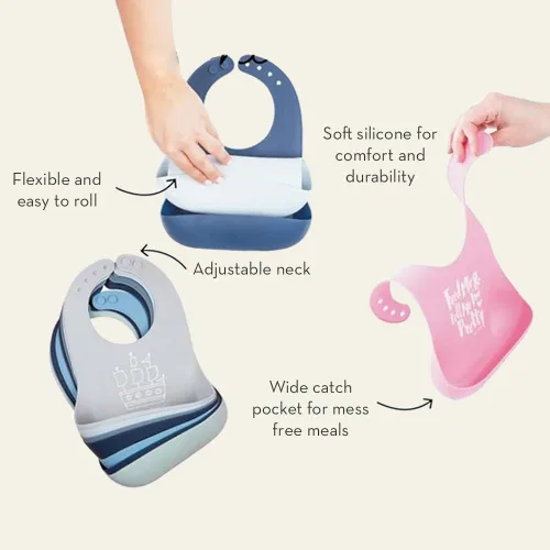 Miniatura 7 de Bella Tunno Wonder Bib - Baberos de silicona ajustables para bebés niñas, silicona duradera e impermeable libre de BPA, Taco Bell Taco Belle