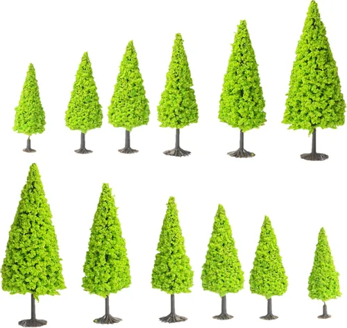 Miniatura 8 de 10 piezas de paisaje verde modelo de paisaje cedro tren paisaje paisaje pino miniatura diorama árboles modelo mixto para la arquitectura