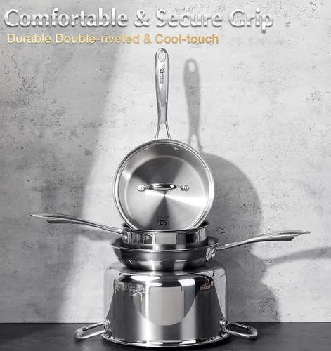 Miniatura 9 de KOCH SYSTEME CS Juego de utensilios de cocina de acero inoxidable de tres capas, 10 piezas, juego profesional de ollas y sartenes de acero Stianless