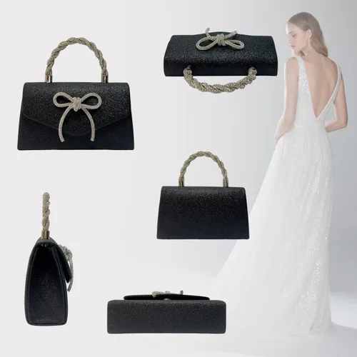 Miniatura 8 de Bolso de noche para mujer, embrague de lazo brillante, bolso formal de embrague de diamantes de imitación de boda adecuado para fiestas