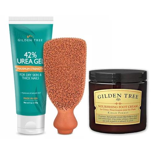 GILDEN TREE Gel de urea de máxima resistencia al 42 % + limpiador de pies de 2 lados + paquete de crema nutritiva para pies