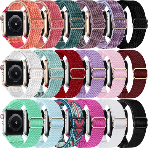 Miniatura 8 de Correa elástica de nailon compatible con Apple Watch de 38 mm, 40 mm, 41 mm, 42 mm, 44 mm, 45 mm, 46 mm, para mujeres y hombres, correa deportiva