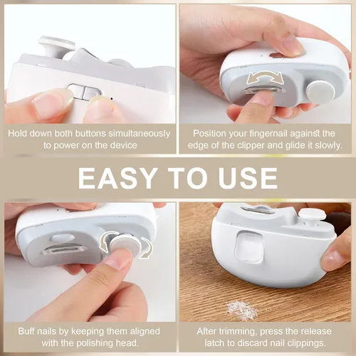 Miniatura 7 de Cortaúñas y pulidor eléctrico 2 en 1, cortaúñas automáticas para adultos y bebés, recortadora silenciosa recargable con LED, colector integrado