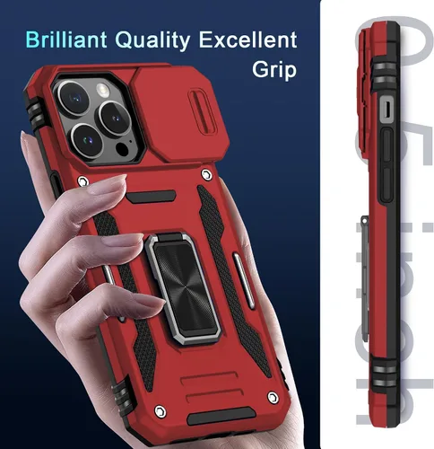 Miniatura 114 de DEERLAMN Funda para iPhone Xs Max con funda deslizante para cámara + protector de pantalla, soporte giratorio de anillo de grado militar a prueba