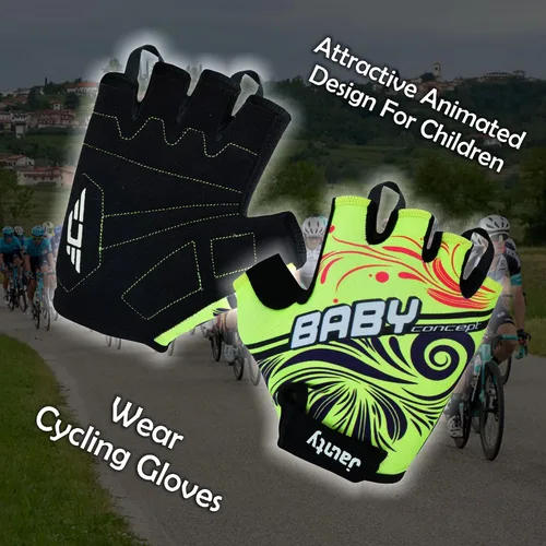 Miniatura 6 de Guantes de ciclismo para niños con relleno de gel que absorbe los golpes, guantes de ciclismo antideslizantes de medio dedo para niños y niñas