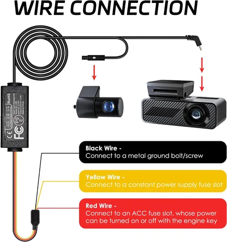 Miniatura 4 de Pelsee Kit de cable duro para cámara de salpicadero, juego completo de fusible para cámara P1 Duo Dash Cam, cable de alimentación de cargador