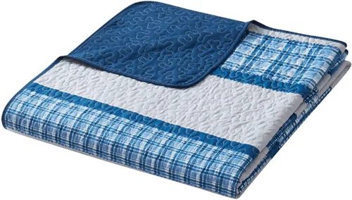 Miniatura 4 de Legacy Decor Colcha reversible de 3 piezas, diseño de retazos azules y blancos, microfibra ultra suave, tamaño individual