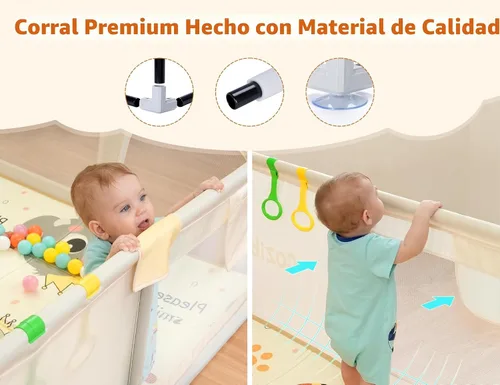 Miniatura 5 de CoziBB Corralito para bebés con alfombra, 71" × 59" corralito extra grande para niños pequeños, patio de juegos, cerca para bebés área de juego
