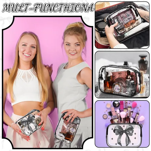 Miniatura 5 de Kacctyen 10 bolsas de maquillaje con lazo negro, regalos a granel para niñas y mujeres, regalos de fiesta de cumpleaños, coqueta, lazo pastel