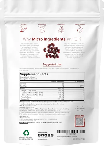 Miniatura 2 de Micro Ingredients Suplemento de aceite de krill antártico, 2,000 mg por porción, 120 cápsulas blandas, triple fuerza, rico en omega-3 EPA, DHA