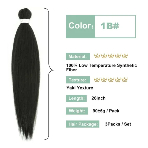 Miniatura 2 de Cabello trenzado preestirado de 12 pulgadas, 3 paquetes de cabello sintético negro natural corto preestirado, textura Yaki, extensiones de cabello