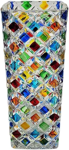 Florero de cristal a cuadros colorido, florero cristalino multicolor brillante del diamante pintado a mano