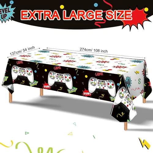 Miniatura 2 de Tatuo 3 piezas de manteles de mesa de videojuegos, decoración de cumpleaños con tema de juegos, mantel de plástico, suministros de fiesta para niños