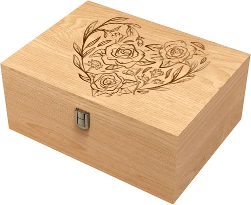 Miniatura 9 de EXISTING Caja de Memoria para Recuerdos, Caja de Recuerdos de Madera de Corazón Floral Cortada con Láser, Caja Grande de Almacenamiento de Madera