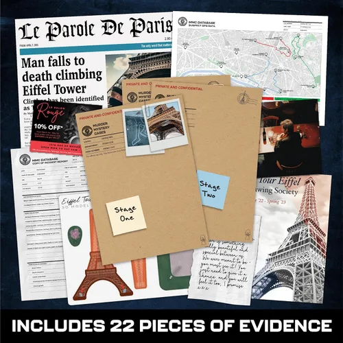 Miniatura 3 de Lucky Egg MMC Muerte en la Torre Eiffel – Emocionantes juegos de misterio de asesinato para adultos en París – 22 piezas realistas de evidencia, 150