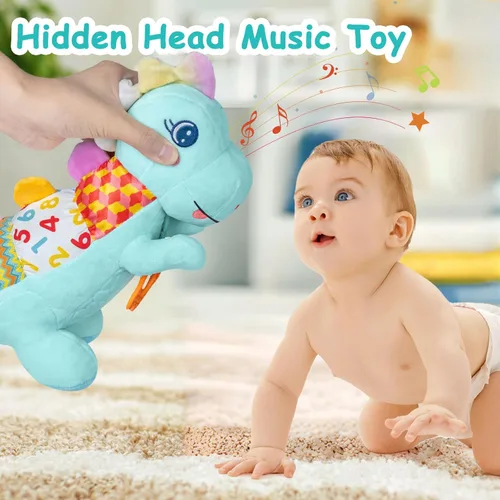 Miniatura 2 de Juguetes de dinosaurio para bebé de peluche suave para 0-3-6-12+ meses, juguete musical para bebé con sonajero, chirrido, crujido sensorial, Azul