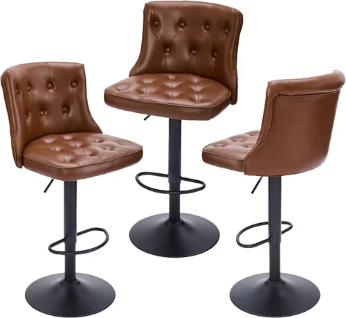 Miniatura 11 de FIRAVOE Juego de 2 taburetes de bar, taburetes de bar giratorios ajustables con respaldos, taburetes de bar de 25 a 34 pulgadas de altura de Negro