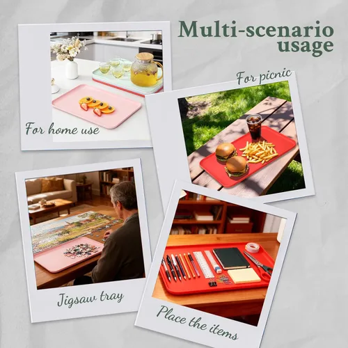 Miniatura 4 de Bandejas de café de paja de trigo de 15 x 10.6 pulgadas, 1 pieza, bandeja para almuerzo, bandejas rectangulares de plástico para comida rápida