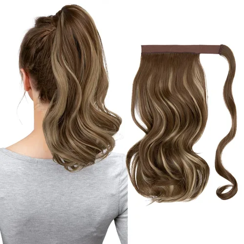Miniatura 18 de CJL HAIR Extensión de cola de caballo de 18 pulgadas con cabello rizado y ondulado, clip de cola de caballo, peluca sintética falsa para mujeres