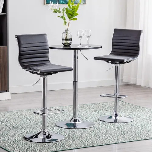 Miniatura 5 de chairus Juego de 2 taburetes de bar giratorios modernos, taburetes de bar ajustables con altura de mostrador, taburetes de piel sintética sin brazos